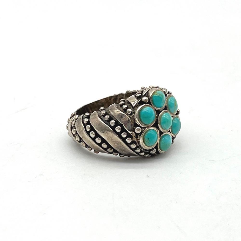 Barse Sterling Silver 925 Turquoise Cluster Ring Southwestern Band Size 7.5